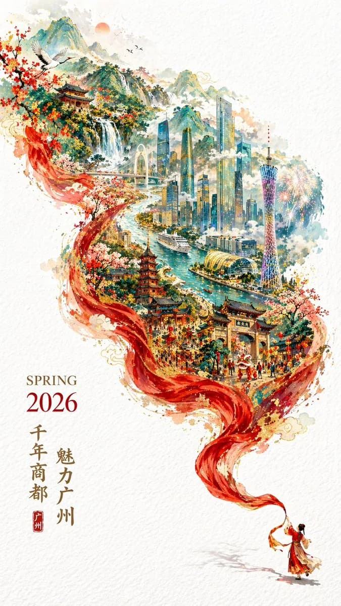 以城市为主题的流光水彩海报